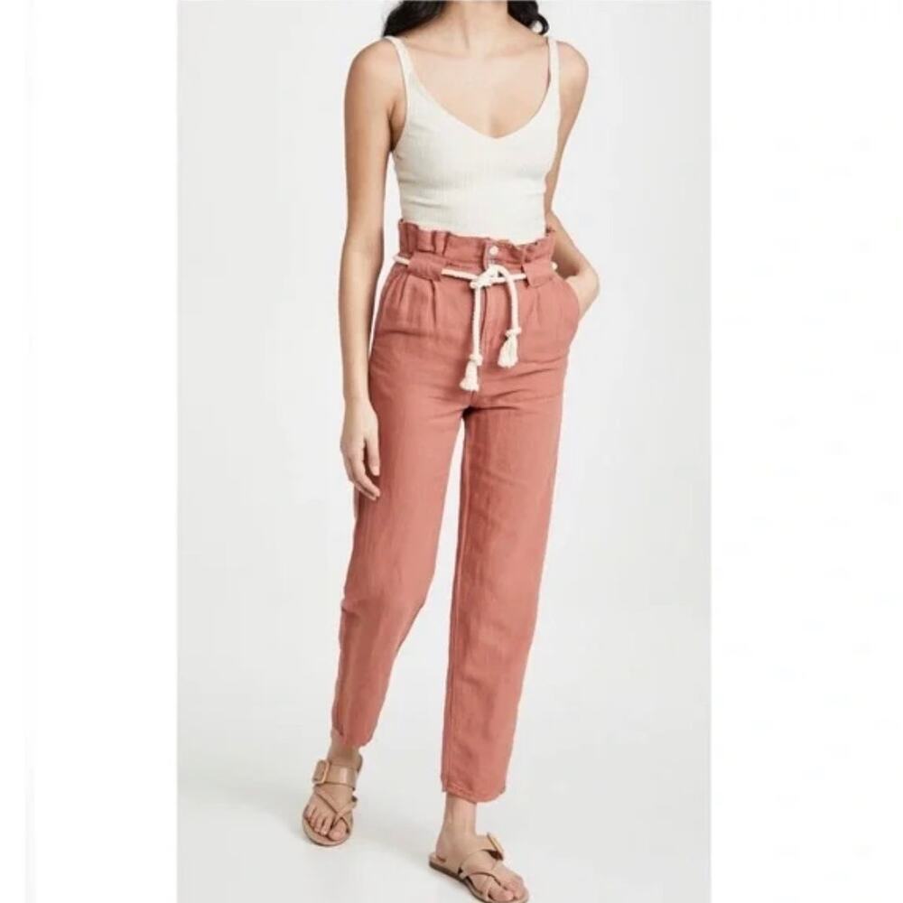 Veronica Beard Karter Paperbag Linen Blend Casual Crop Pants Mocha Size 4 NWT